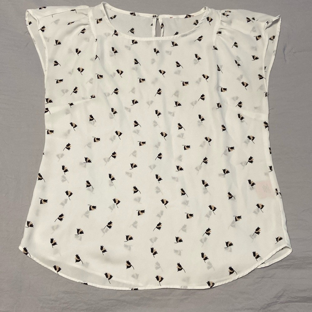 White Blouse with Black and Brown Floral Pattern